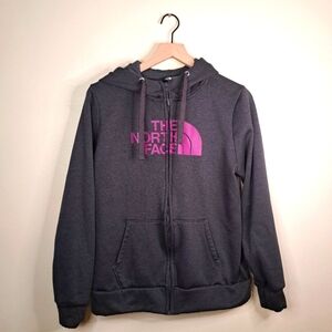 THE NORTH FACE gray full zip hoodie with pink logo, womens Large